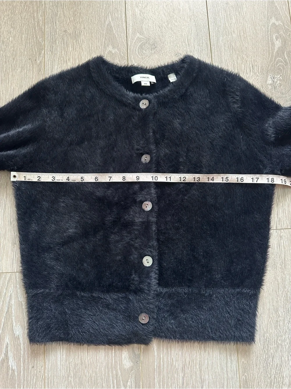 Vince Eyelash Cardigan Fuzzy Knit Button Front Long Sleeve Black Sz M